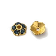 Alloy Enamel Beads Caps, Lead Free & Cadmium Free, Multi-Petal Flower, Prussian Blue, 9x2.7mm, Hole: 1.5mm(FIND-G074-02L)