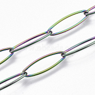 Ion Plating(IP) 304 Stainless Steel Paperclip Chains, Drawn Elongated Cable Chain, Soldered, Rainbow Color, 20x6x1mm, about 39.37 inch(1m)/strand(CHS-S006-JN958-3)