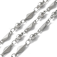 Tarnish Resistant 304 Stainless Steel Rhombus Link Chains, with Spool, Soldered, Stainless Steel Color, 11.5x4x2mm and 8x3.5x3.5mm(CHS-E012-02P)