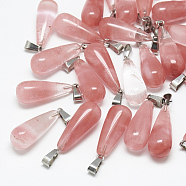 Cherry Quartz Glass Pendants, with Stainless Steel Snap On Bails, teardrop, 28~30x10~12mm, Hole: 6x4mm(G-T081-19)