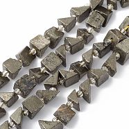 Natural Pyrite Beads Strands, with Seed Beads, Triangle, 8.5~9x7~8.5x8.5~9.5mm, Hole: 1mm, about 18pcs/strand, 7.09''(18cm)(G-E590-01)
