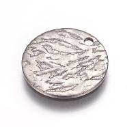 Stainless Steel Pendants, Textured, Flat Round, Stainless Steel Color, 15x1mm, Hole: 1.5mm(X-STAS-I098-04-P)