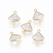 Glass Links connectors, with Brass Findings, Faceted Fan, Real 18K Gold Plated, Clear, 12.5x10x3mm, Hole: 1mm(X-KK-Q752-005G-07)