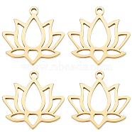 20Pcs 304 Stainless Steel Pendants, Lotus Charm, Real 18K Gold Plated, 16.5x17x1mm, Hole: 1.4mm(STAS-BBC0002-98)