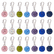 Elite 28pcs 7 style Polymer Clay Rhinestone Pendant Decoration, with Zinc Alloy Lobster Claw Clasps and Iron Open Jump Rings, Mixed Color, 31mm, 4pcs/color(HJEW-PH0001-45)