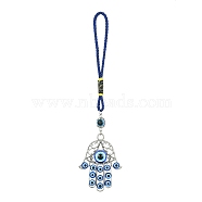Alloy with Resin Evil Eye Pendant Decoration, with Polyester Braided Rope, Hamsa Hand, 166mm(HJEW-JM01477-02)