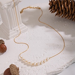 5MM Natural Freshwater Pearl Round Beaded Necklaces, with 304 Stainless Steel Chains, White, Real 18K Gold Plated, 15.75 inch(40cm)(KK2160-1)