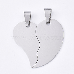 Non-Tarnish 201 Stainless Steel Split Pendants, for Lovers, Heart with Heart, Stainless Steel Color, 31.5x32x1mm, Hole: 8x4mm(STAS-T048-25)