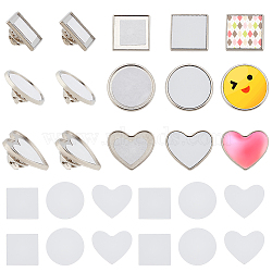 9 Sets 3 Style DIY Sublimation Blank Brooch Pin Making Kit, Including Zinc Alloy Brooch Base Settings & Cabochons, Flat Round & Heart & Square, Mixed Color, 17~24.5x1.5mm, Tray: 17.5~22.5mm, Pin: 1.2~1.5mm, 3 Sets/style(FIND-BC0004-04)