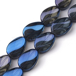 Transparent Electroplate Glass Bead Strands, Rainbow Plated, Teardrop, Blue, 18.5x12.5x6mm, Hole: 1mm, about 40pcs/strand, 29.29 inch(74.4cm)(EGLA-C001-FR02)