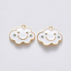 Brass Enamel Pendants, Nickel Free, Cloud, Real 18K Gold Plated, 11.5x14x1.5mm, Hole: 1mm(KK-T049-036G-NF)