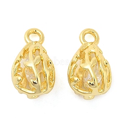 Real 18K Gold Plated Rack Plating Brass with Cubic Zirconia Pendants Charms, Lead Free & Cadmium Free, Teardrop, 10.5x6x6mm, Hole: 1.4mm(KK-S396-12A)