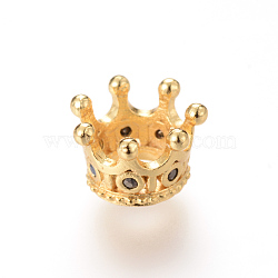 Brass Micro Pave Cubic Zirconia Beads, Crown, Golden, 11x7mm, Hole: 6mm(ZIRC-S053-YS031-1)