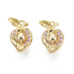 Brass Micro Pave Cubic Zirconia Pendants, Real 18K Gold Plated, Pomegranate, Clear, 15x10.5x8mm, Hole: 1.2mm(KK-N231-240)