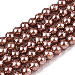 Baking Painted Pearlized Glass Pearl Round Bead Strands, Sienna, 4~5mm, Hole: 1mm, about 200~210pcs/strand, 31.4 inch(HY-Q003-4mm-92)