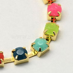 Golden Tone Iron Acrylic Claw Chains, Acrylic Rhinestone Cup Chains, Colorful, 4mm.(X-CHC-R007B-60)