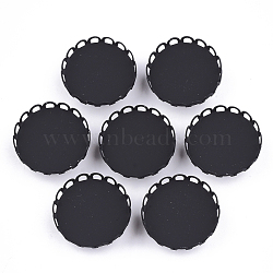 Spray Painted Environmental Iron Slide Charms Cabochon Settings, For Hair Band and Hair Tie Decoration, Flat Round, Black, Tray: 20mm; 21x7~7.5mm, Hole: 3.5x5mm(IFIN-T009-14C-01)