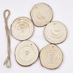 Undyed Unfinished Wooden Pendants, Wood Slice, Tree Ring, PapayaWhip, 80~90x8mm, Hole: 3~4mm, about 5pcs/bag(X-WOOD-T011-36)