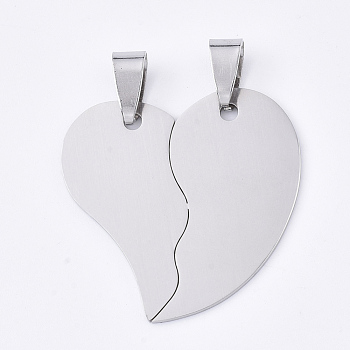 201 Stainless Steel Split Pendants, for Lovers, Heart with Heart, Stainless Steel Color, 31.5x32x1mm, Hole: 8x4mm