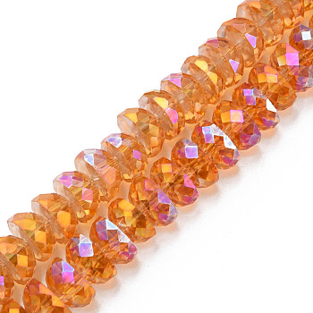 Electroplate Transparent Glass Beads Strands, Faceted, Half Round, Dark Orange, 9x5mm, Hole: 1.6mm, about 75pcs/strand, 16.14 inch(41cm)