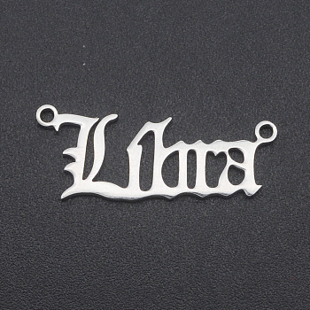 201 Stainless Steel Links, Twelve Constellations, Old English, Laser Cut, Libra, 9.5x24.5x1mm, Hole: 1.2mm