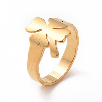 Ion Plating(IP) 201 Stainless Steel Clover Finger Ring, Wide Ring for Women, Golden, US Size 6 1/2(16.9mm)