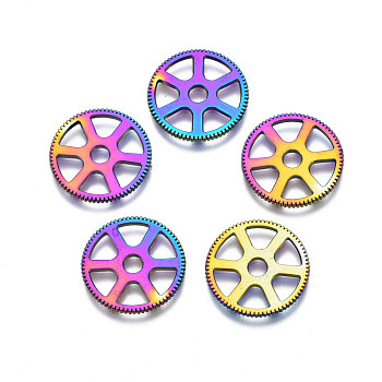 Rack Plating Rainbow Color Alloy Pendants, Cadmium Free & Nickel Free & Lead Free, Gear, 19.5x1.5mm, Hole: 3mm