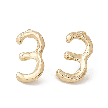 Brass Number Stud Earrings with 925 Sterling Silver Pins for Women, Num.3, 18x10mm, Pin: 0.7mm