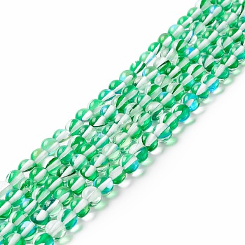 Synthetic Moonstone Beads Strands, Round, Medium Spring Green, 6mm, Hole: 0.8mm, about 63pcs/strand, 14.57''~15.55''(37~39.5cm)