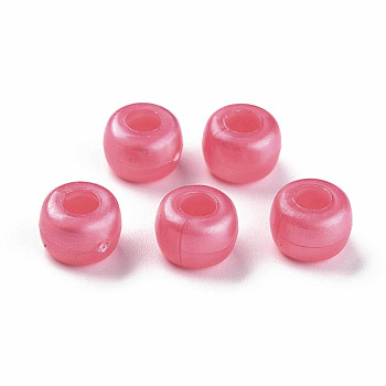Plastic Pearlized Beads, Barrel, Pale Violet Red, 9x6mm, Hole: 3.5mm, about 1900pcs/500g.