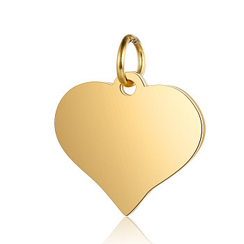 201 Stainless Steel Stamping Blank Tag Charms, Manual Polishing, Heart, Golden, 14x15x1mm, Hole: 3.5mm