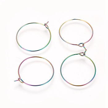 Ion Plating(IP) 304 Stainless Steel Hoop Earrings Findings, Wine Glass Charms Findings, Rainbow Color, 21 Gauge, 25x0.7mm
