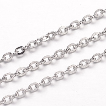 304 Stainless Steel Cable Chains, Soldered, with Spool, Flat Oval, for Jewelry Making, Stainless Steel Color, 3x2.5x0.4mm, about 65.61 Feet(20m)/roll
