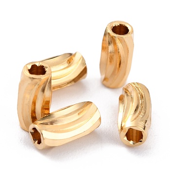 Brass Corrugated Beads, Long-Lasting Plated, Column, Real 24K Gold Plated, 6x3mm, Hole: 1.4mm