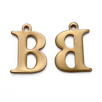304 Stainless Steel Alphabet Charms, Antique Bronze, Letter.B, 12x8x1mm, Hole: 1mm