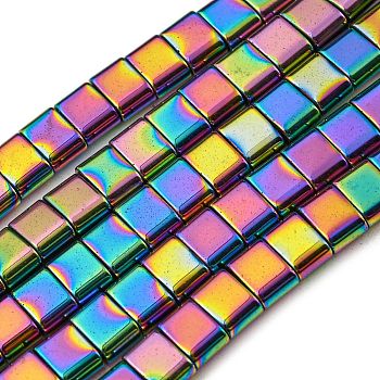 Electroplated Non-magnetic Synthetic Hematite Beads Strands, Rectangle, 2-Hole, Colorful, 6x4x3mm, Hole: 1.2mm, about 95pcs/strand, 15.35 inch(39cm)