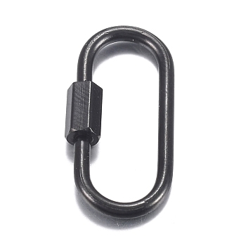 304 Stainless Steel Screw Carabiner Lock Charms, for Necklaces Making, Oval, Electrophoresis Black, 21x11x4mm, Screw: 7x4mm
