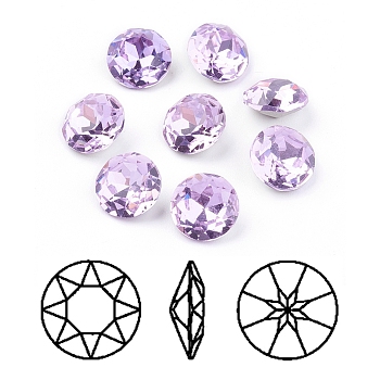 Pointed Back & Back Plated Glass Rhinestone Cabochons, Grade A, Faceted, Flat Round, Violet, 10x5mm