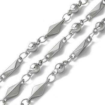 304 Stainless Steel Rhombus Link Chains, with Spool, Soldered, Stainless Steel Color, 11.5x4x2mm and 8x3.5x3.5mm
