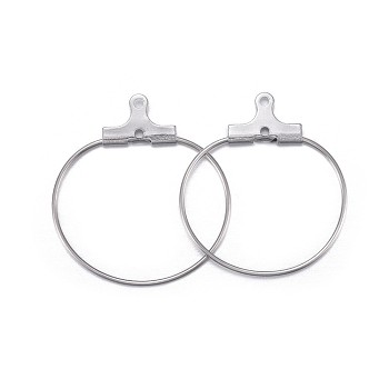 316 Surgical Stainless Steel Hoop Earring Findings, Ring, Stainless Steel Color, 25x22~23x0.7mm, 21 Gauge, Hole: 1mm
