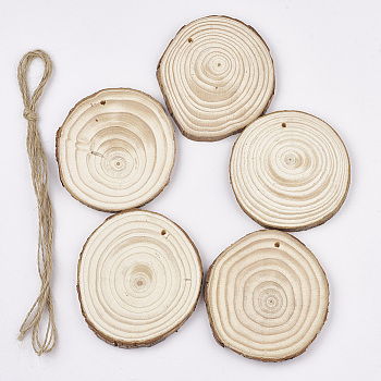 Undyed Unfinished Wooden Pendants, Wood Slice, Tree Ring, PapayaWhip, 80~90x8mm, Hole: 3~4mm, about 5pcs/bag