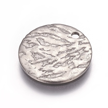 Stainless Steel Pendants, Textured, Flat Round, Stainless Steel Color, 15x1mm, Hole: 1.5mm