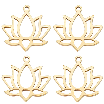 20Pcs 304 Stainless Steel Pendants, Lotus Charm, Real 18K Gold Plated, 16.5x17x1mm, Hole: 1.4mm