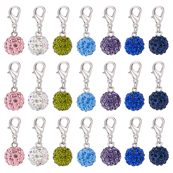 Elite 28pcs 7 style Polymer Clay Rhinestone Pendant Decoration, with Zinc Alloy Lobster Claw Clasps and Iron Open Jump Rings, Mixed Color, 31mm, 4pcs/color