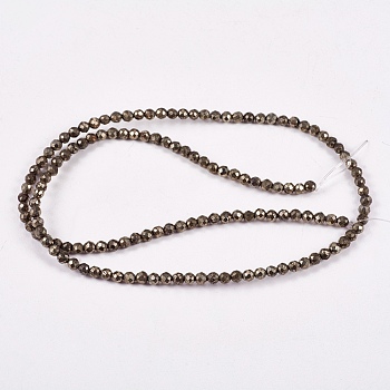 Natural Pyrite Beads Strands, Round, Faceted, 3mm, Hole: 0.5mm, about 130pcs/strand, 15.74 inch