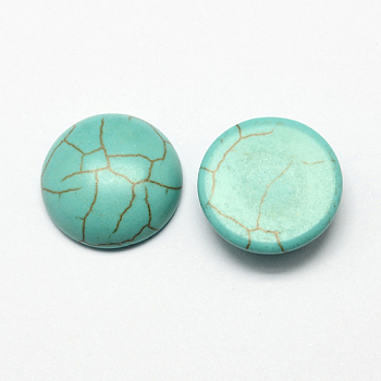 Craft Findings Dyed Synthetic Turquoise Flat Back Dome Cabochons, Half Round, Dark Cyan, 14x5mm
