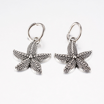 Tibetan Style Alloy Pendants, Starfish/Sea Stars, Antique Silver, 22.5x19x3mm, Hole: 7.5mm