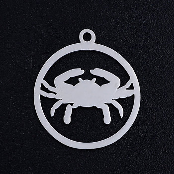 201 Stainless Steel Pendants, Constellation, Stainless Steel Color, Cancer, 20.5x18x1mm, Hole: 1.5mm