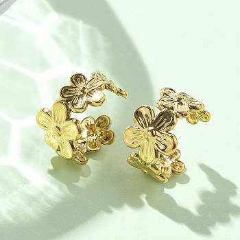 Ion Plating(IP) 304 Stainless Steel Flower Cuff Earrings for Women, Real 14K Gold Plated, 12.5x8mm