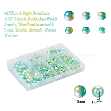 497Pcs 5 Style Rainbow ABS Plastic Imitation Pearl Beads(OACR-YW0001-07E)-2